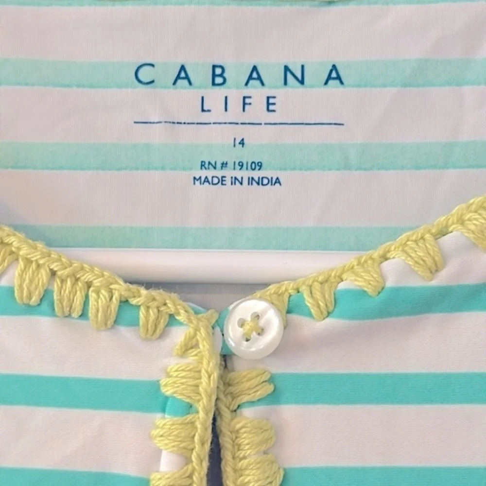 Kids Cabana Life Green & White Striped Nylon & Spandex Swim Cover Up Size 14